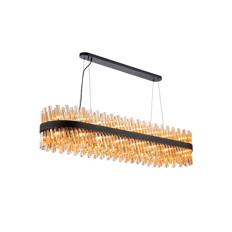 Detroit 1500 Glass Bar Ceiling Pendant Light - Satin Black with Amber Glass